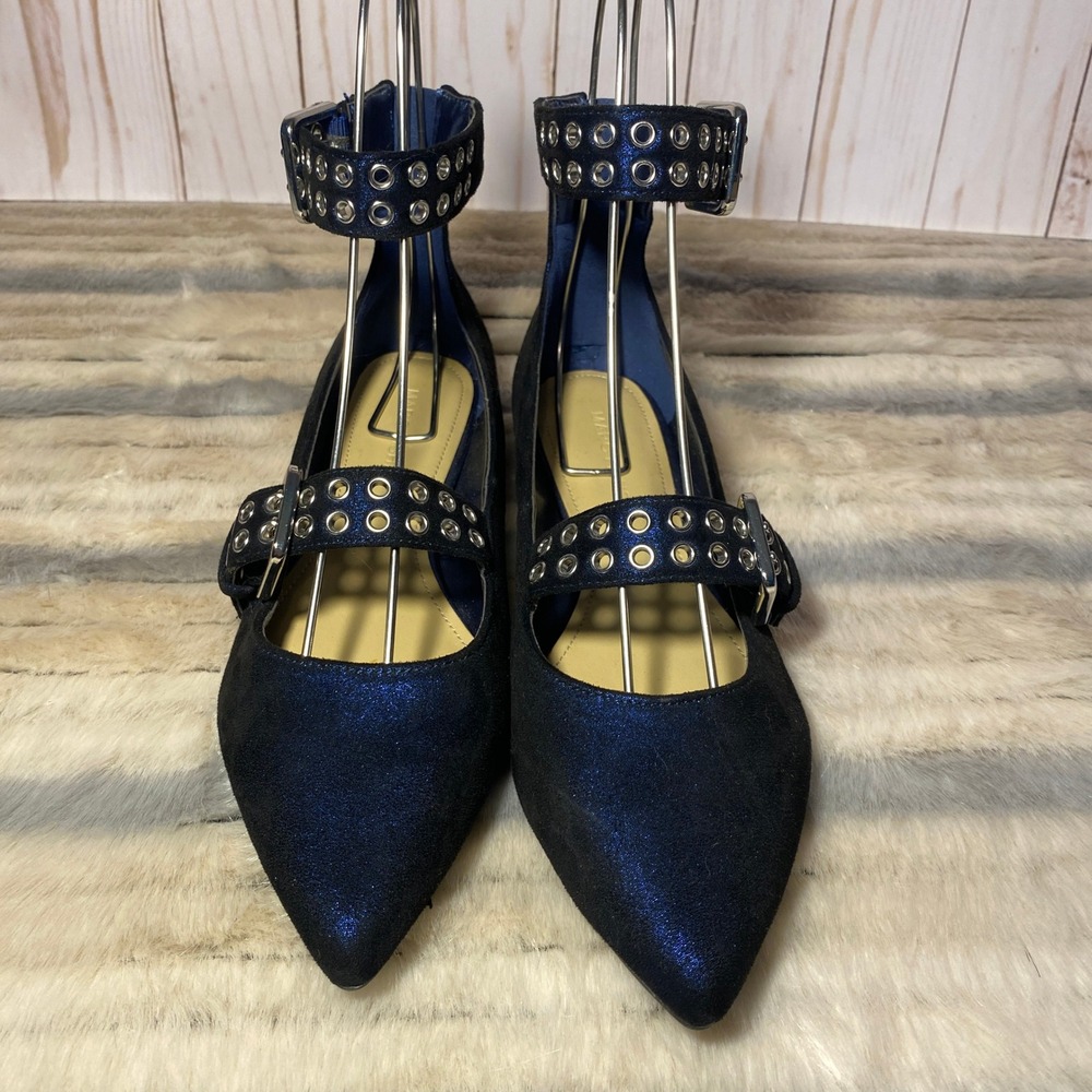 Marc Fisher‎ Alen Ankle Strap Flats Pointed Toe Studded Buckle Detail Size 6M